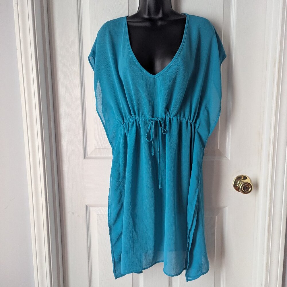 Aqua blue sheer swim cover - OS